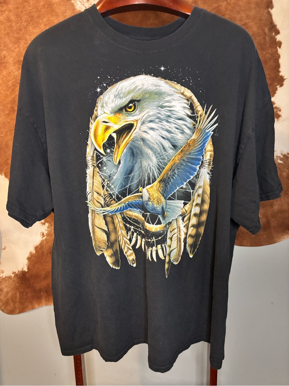Vintage Eagle Graphic T-Shirt Men’s 3XL | Black Faded Americana Wildlife Tee Y2K